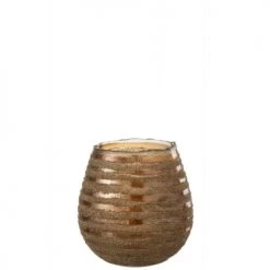 LANADECO Bougeoirs Photophore Lignes Rond Verre Marron H18cm