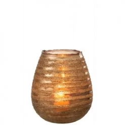 LANADECO Bougeoirs Photophore Lignes Rond Verre Marron H23cm -Bougeoirs Soldes Magasin photophore lignes rond verre marron h23cm 2