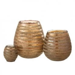 LANADECO Bougeoirs Photophore Lignes Rond Verre Marron H23cm -Bougeoirs Soldes Magasin photophore lignes rond verre marron h23cm 3