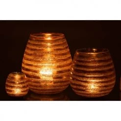 LANADECO Bougeoirs Photophore Lignes Rond Verre Marron H23cm -Bougeoirs Soldes Magasin photophore lignes rond verre marron h23cm 5