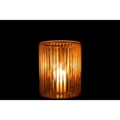 LANADECO Bougeoirs Photophore Lignes Verre Transparent/or H20cm -Bougeoirs Soldes Magasin photophore lignes verre transparent or h20cm 2