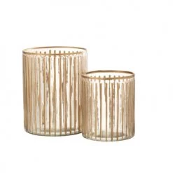 LANADECO Bougeoirs Photophore Lignes Verre Transparent/or H20cm -Bougeoirs Soldes Magasin photophore lignes verre transparent or h20cm 3