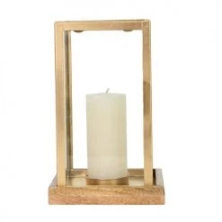 Sensei Maison Bougeoirs Photophore Métal Socle En Bois 11x20 Cm