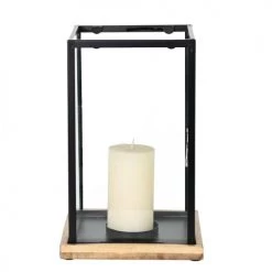 Sensei Maison Bougeoirs Photophore Métal Socle En Bois 18x30 Cm