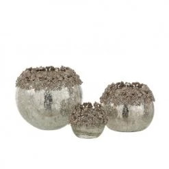 LANADECO Bougeoirs Photophore Métal/verre Argent H16cm -Bougeoirs Soldes Magasin photophore metal verre argent h16cm 3