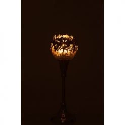 LANADECO Bougeoirs Photophore Pied Métal/alu/verre Argent H27cm -Bougeoirs Soldes Magasin photophore pied metal alu verre argent h27cm 2