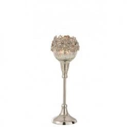 LANADECO Bougeoirs Photophore Pied Métal/alu/verre Argent H27cm -Bougeoirs Soldes Magasin photophore pied metal alu verre argent h27cm 3