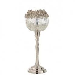 LANADECO Bougeoirs Photophore Pied Métal/alu/verre Argent H33cm