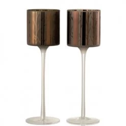 LANADECO Bougeoirs Photophore Pied Verre Marron Large - Lot De 2