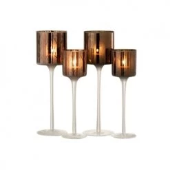 LANADECO Bougeoirs Photophore Pied Verre Marron Large - Lot De 2 -Bougeoirs Soldes Magasin photophore pied verre marron large lot de 2 4