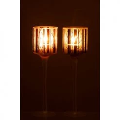 LANADECO Bougeoirs Photophore Pied Verre Marron Small - Lot De 2 -Bougeoirs Soldes Magasin photophore pied verre marron small lot de 2 2
