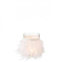 LANADECO Bougeoirs Photophore Plumes Blanc Verre Transparent H12,5cm -Bougeoirs Soldes Magasin photophore plumes blanc verre transparent h12 5cm 2