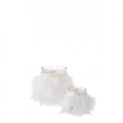 LANADECO Bougeoirs Photophore Plumes Blanc Verre Transparent H12,5cm -Bougeoirs Soldes Magasin photophore plumes blanc verre transparent h12 5cm 3
