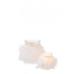 LANADECO Bougeoirs Photophore Plumes Blanc Verre Transparent H12,5cm -Bougeoirs Soldes Magasin photophore plumes blanc verre transparent h12 5cm 4