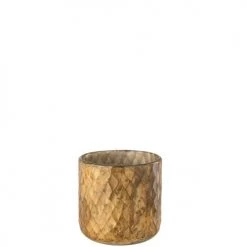 LANADECO Bougeoirs Photophore Quadrillé Verre Or H14cm