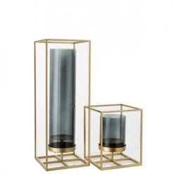 LANADECO Bougeoirs Photophore Rectangulaire Haut Métal/verre Or H55cm -Bougeoirs Soldes Magasin photophore rectangulaire haut metal verre or h55cm 3