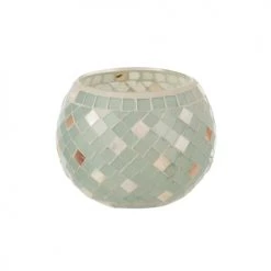 LANADECO Bougeoirs Photophore Rond Mosaïques Verre Gris/nacre H12cm