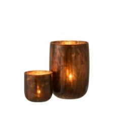 LANADECO Bougeoirs Photophore Rond Verre Marron H25,5cm -Bougeoirs Soldes Magasin photophore rond verre marron h25 5cm 4