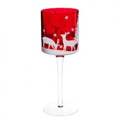 Maisons Du Monde Décorations à Poser De Noël Photophore Sur Pied En Verre Rouge