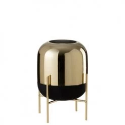 LANADECO Bougeoirs Photophore Sur Pied Verre Noir Et Or H26,5cm