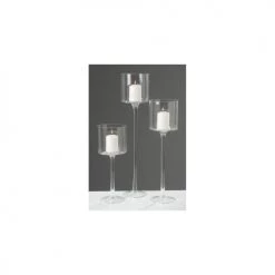 Wadiga Bougeoirs Photophore Sur Pieds En Verre Transparent - Lot De 3 -Bougeoirs Soldes Magasin photophore sur pieds en verre transparent lot de 3 2