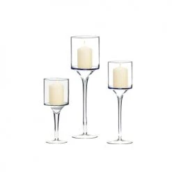 Wadiga Bougeoirs Photophore Sur Pieds En Verre Transparent - Lot De 3