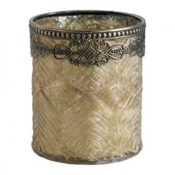 Mathilde M Bougeoirs Photophore Vase Doré Givré Petit Modèle