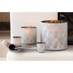 LANADECO Bougeoirs Photophore Verre Blanc/vert H15cm -Bougeoirs Soldes Magasin photophore verre blanc vert h15cm 1