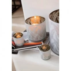 LANADECO Bougeoirs Photophore Verre Blanc/vert H15cm -Bougeoirs Soldes Magasin photophore verre blanc vert h15cm 4