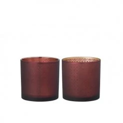 LANADECO Bougeoirs Photophore Verre Rouge/or H15cm - Lot De 2