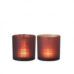 LANADECO Bougeoirs Photophore Verre Rouge/or H15cm - Lot De 2 -Bougeoirs Soldes Magasin photophore verre rouge or h15cm lot de 2 3