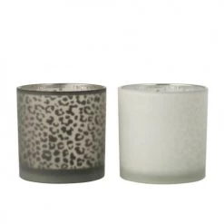 LANADECO Bougeoirs Photophores Verre Blanc/noir - Lot De 2