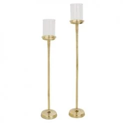 Maisons Du Monde Bougeoirs Photophores (x2) En Aluminium Doré Et Verre Transparent