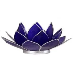 Mani Bhadra Bougeoirs Porte Bougie Fleur De Lotus Bleu Foncé Et Argent -Bougeoirs Soldes Magasin porte bougie fleur de lotus bleu fonce et argent 2