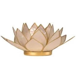 Mani Bhadra Bougeoirs Porte Bougie Fleur De Lotus Parme Et Or -Bougeoirs Soldes Magasin porte bougie fleur de lotus perle et or 4