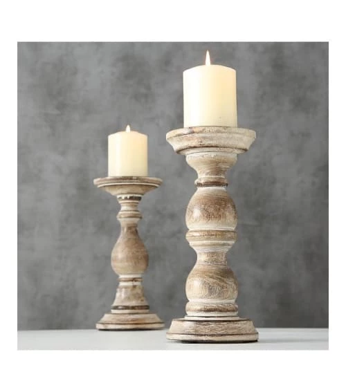 Wadiga Bougeoirs Set De 2 Chandeliers En Bois De Mangue H23cm 4 Wadiga Bougeoirs Set De 2 Chandeliers En Bois De Mangue H23cm – Image 2