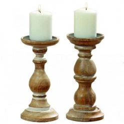 Wadiga Bougeoirs Set De 2 Chandeliers En Bois De Mangue H23cm