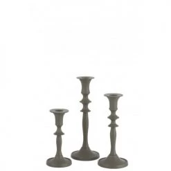 LANADECO Set De 3 Bougeoirs Classiques Alu Vert H15cm