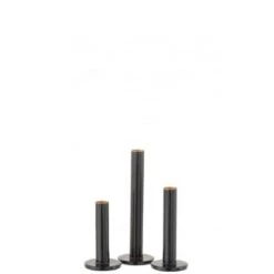 LANADECO Bougeoirs Set De 3 Chandeliers Bas Métal Noir Mat H21,5cm -Bougeoirs Soldes Magasin set de 3 chandeliers bas metal bleu brillant h21 5cm 1