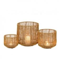 LANADECO Bougeoirs Set De 3 Photophores Lignes Métal Or Mat H16cm -Bougeoirs Soldes Magasin set de 3 photophores lignes metal or mat h16cm 2